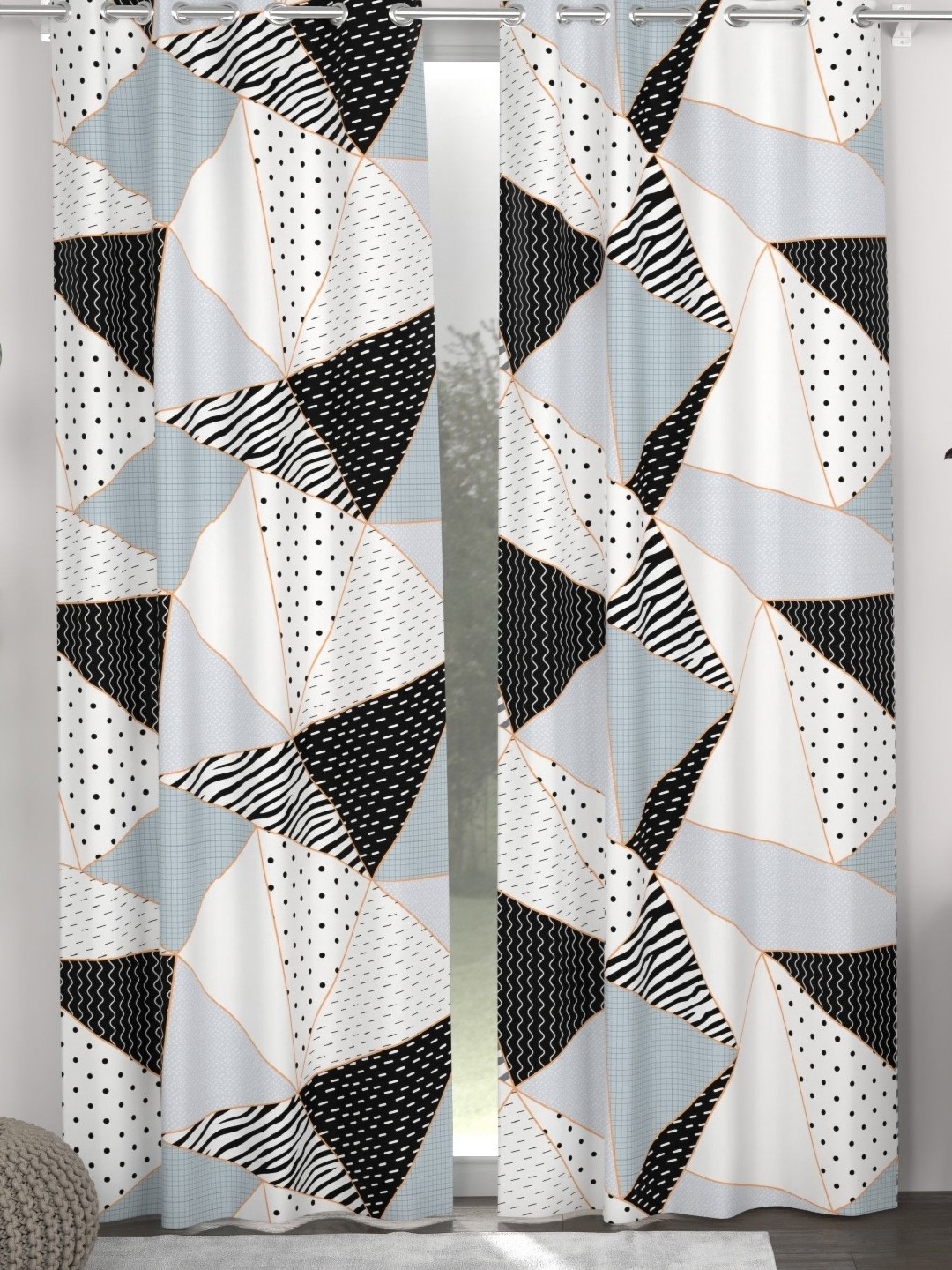 

CHHAVI INDIA Black & White 2 Pieces Geometric Printed Door Curtain