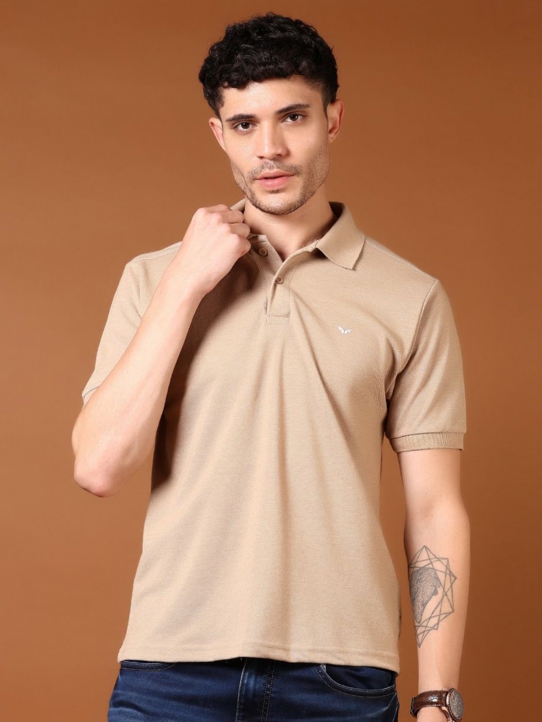 

V-Mart Men Solid Polo Collar Cotton T-shirt, Khaki