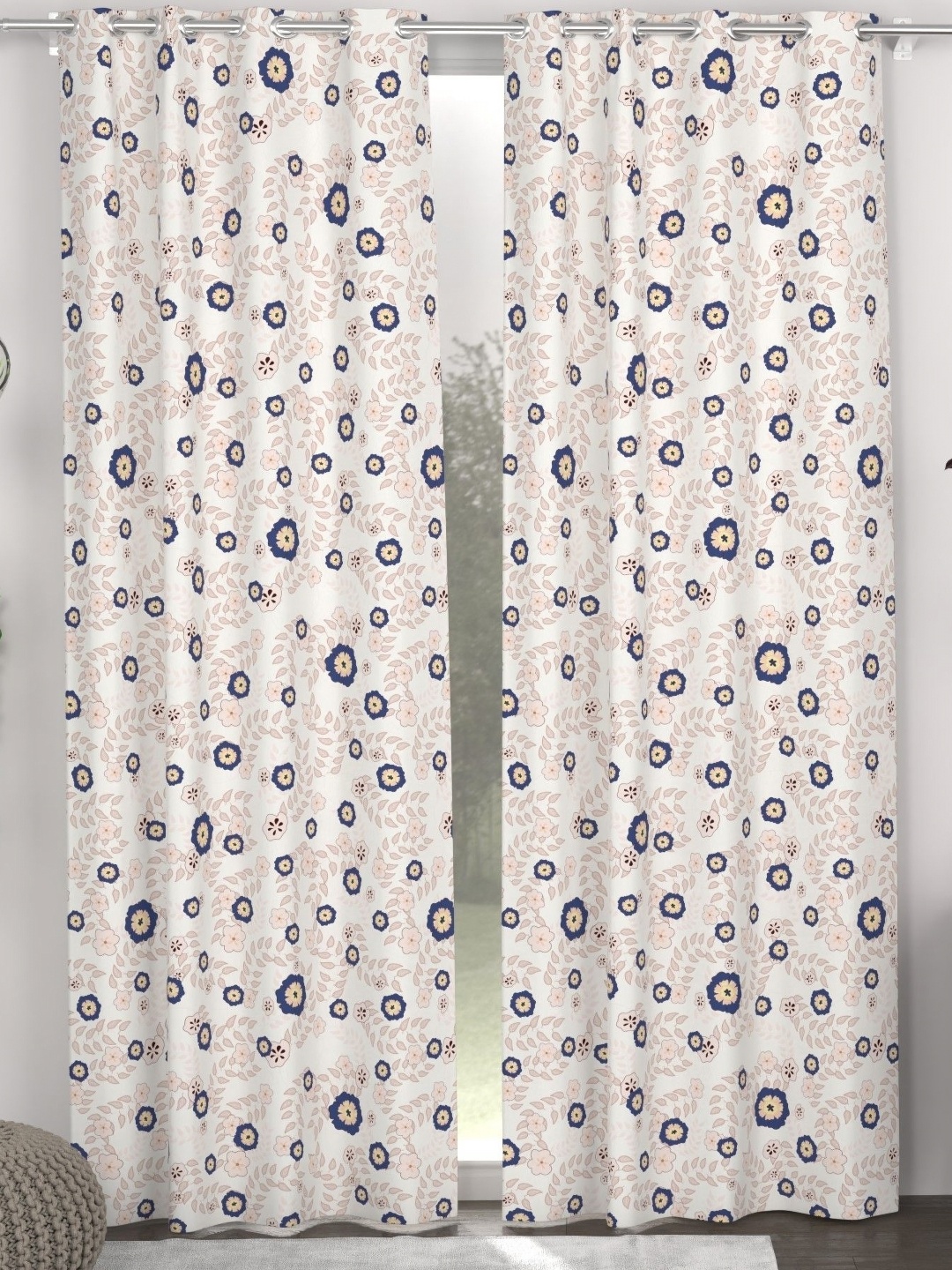 

CHHAVI INDIA Peach-Coloured & Navy Blue 2 Pieces Floral Printed Door Curtains