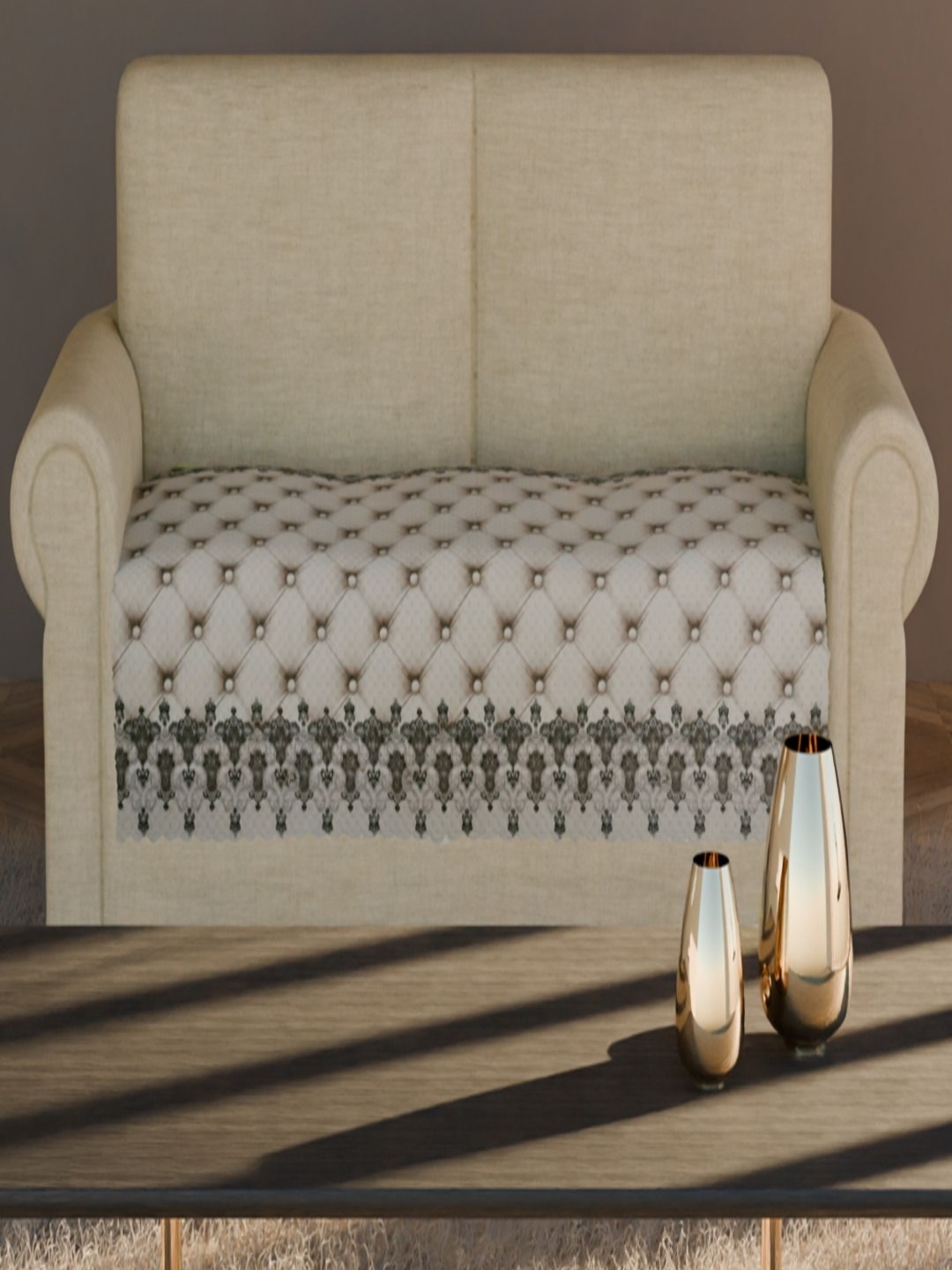 

Fashion Throw Cream-Coloured & Grey Printed Velvet 2 Seater Sofa Cover