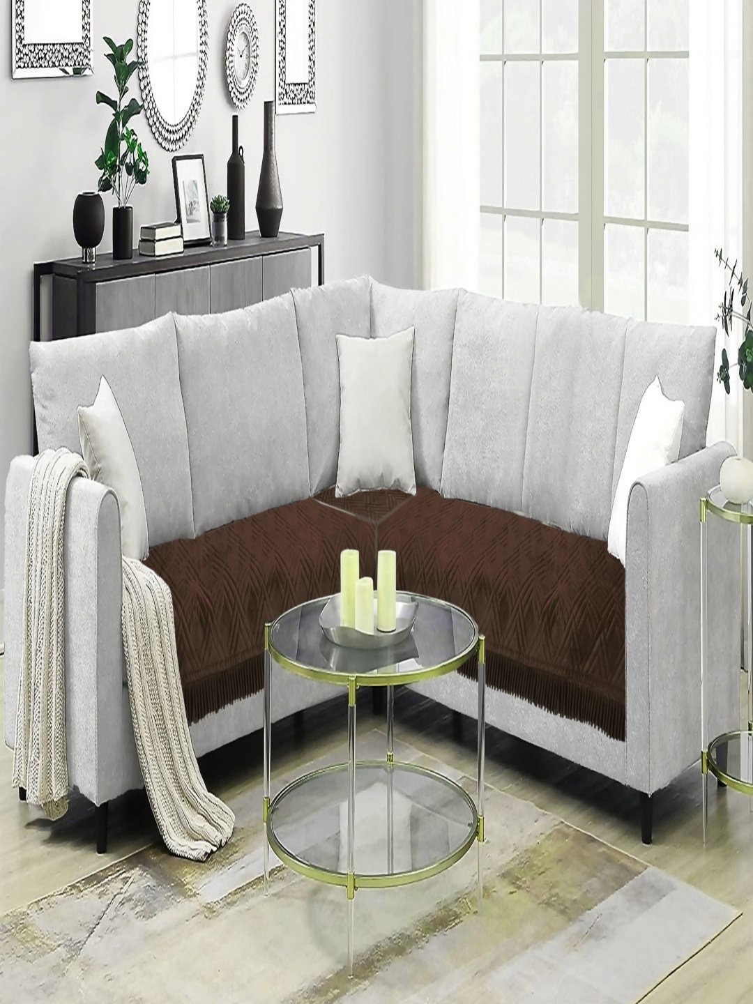 

Fashion Throw Coffee Brown 2 Pieces Velvet Sofa Cover