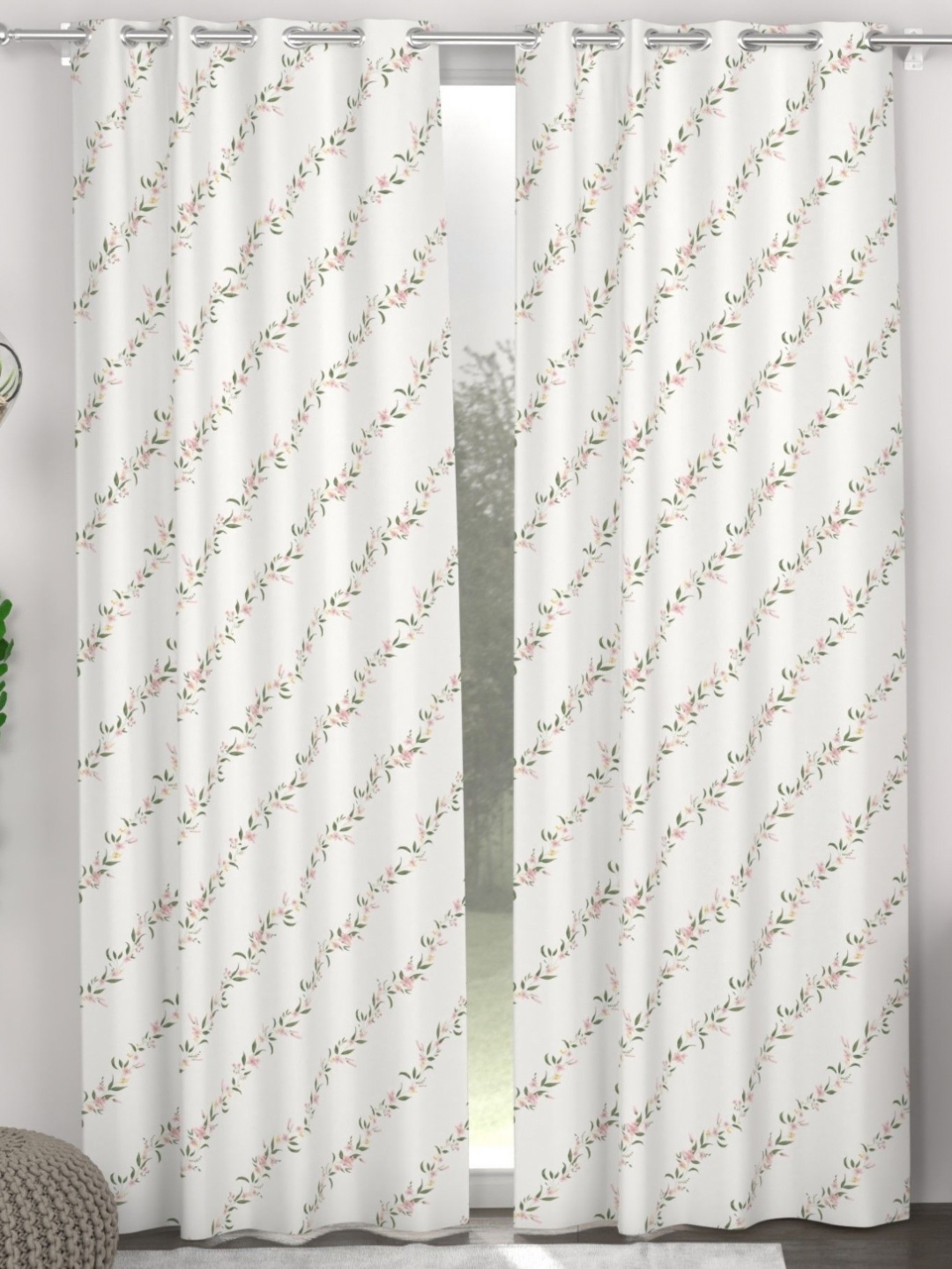 

CHHAVI INDIA White & Pink 2 Pieces Floral Printed Door Curtains