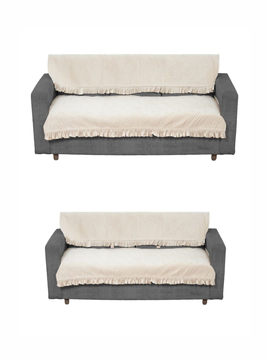 

Fashion Throw Beige Velvet 4 Piece Sofa Cover