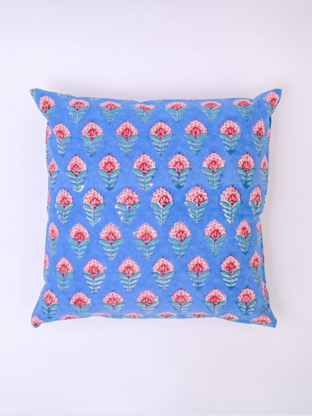 

Block N Style Blue And Pink Floral Printed Cotton Square Cushion Cover