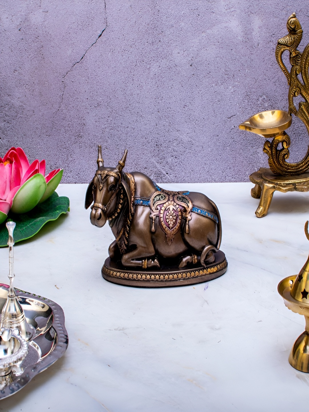 

Craftlayout Metallic Toned Nandi Idol With Antique Finish Religious Curio Showpiece