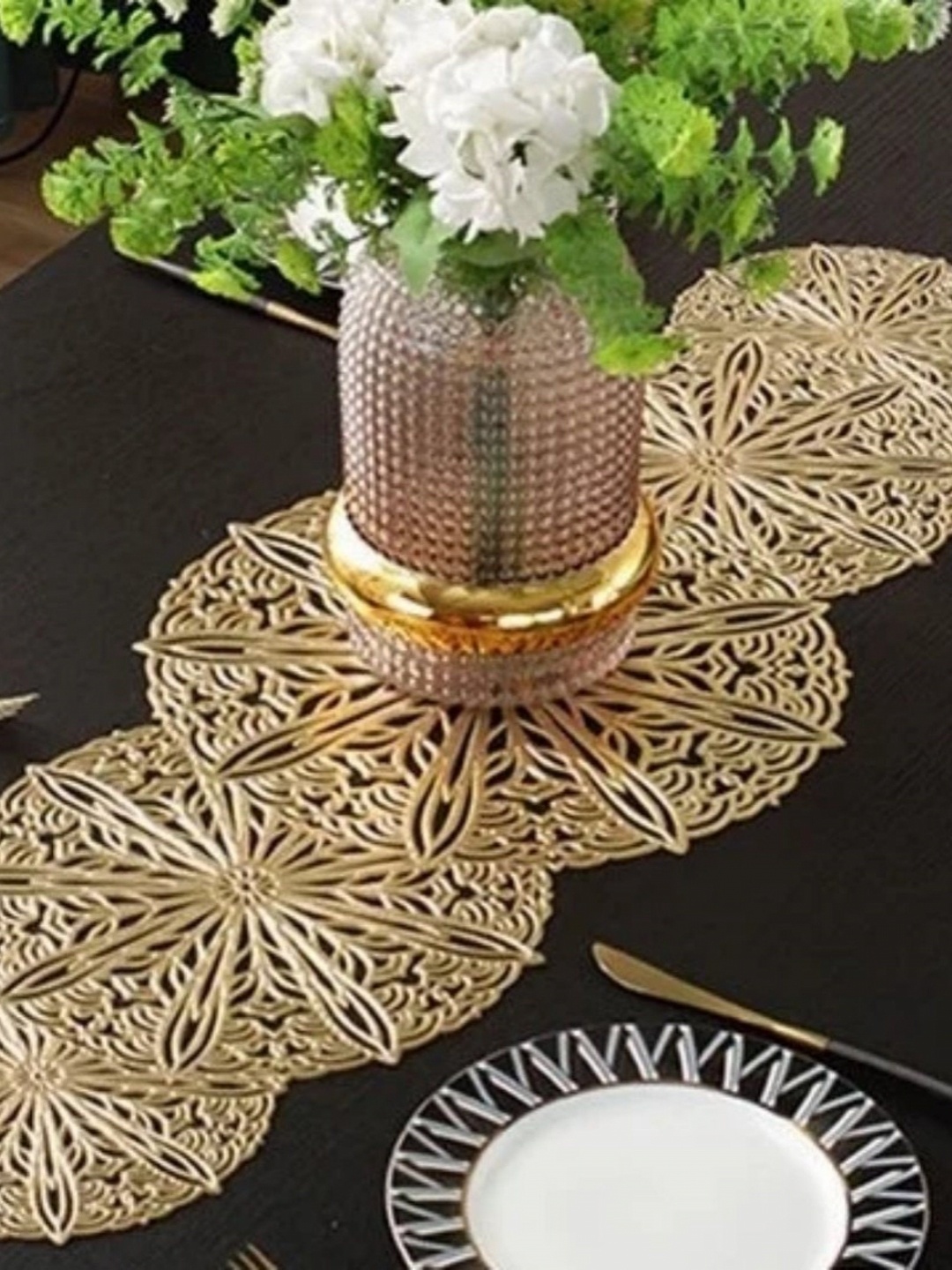 

TANLOOMS Gold Toned Floral Textured Coffee Table Runner