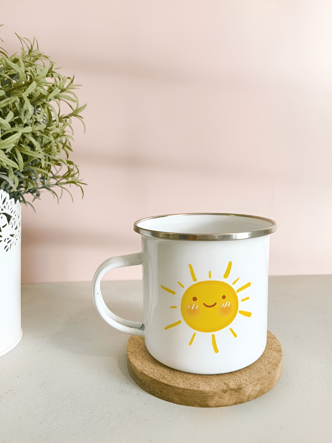 

One Posh Home White & Yellow Printed Stainless Steel Glossy Mugs Set of Cups and Mugs