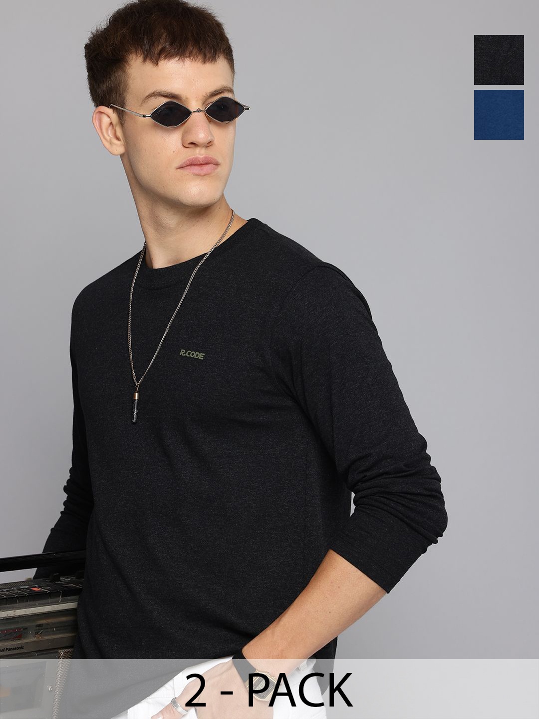 

R.Code by The Roadster Lifestyle Co. Men Regular Fit Pack Of 2 Solid Cotton T-shirts, Black
