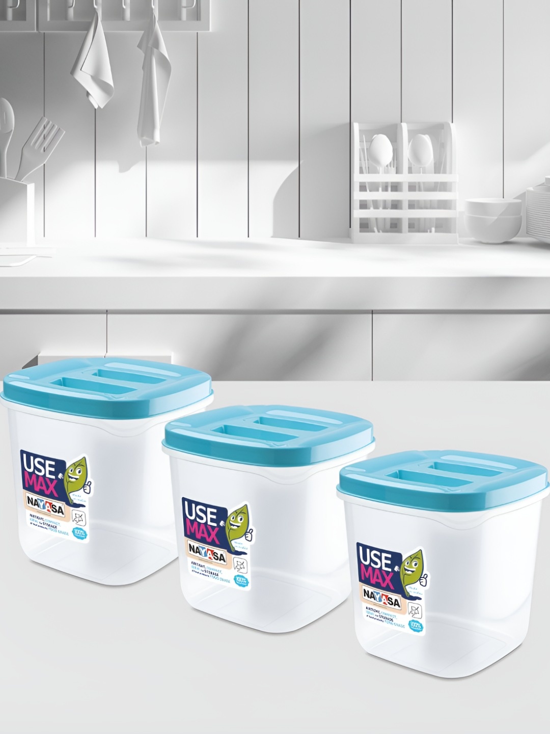 

Nayasa Use Max Set of 3 Blue Kitchen Storage Air Tight Containers-