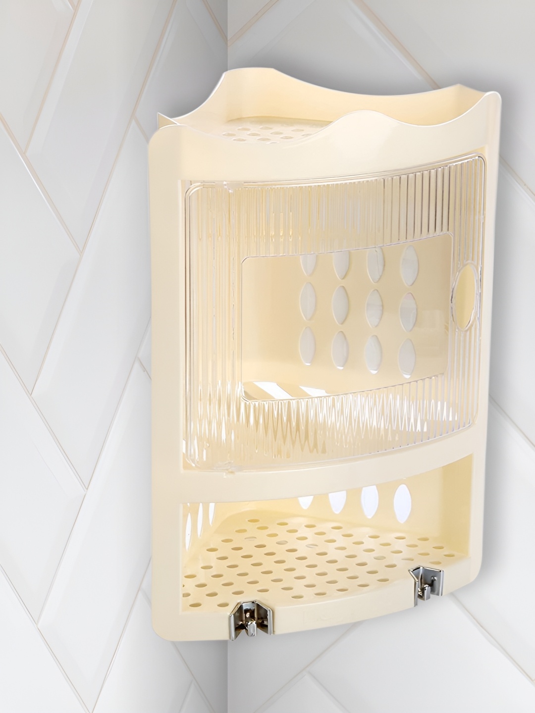

Nayasa Ivory Corner Rack Small Bathroom Accessories Rack, Cream