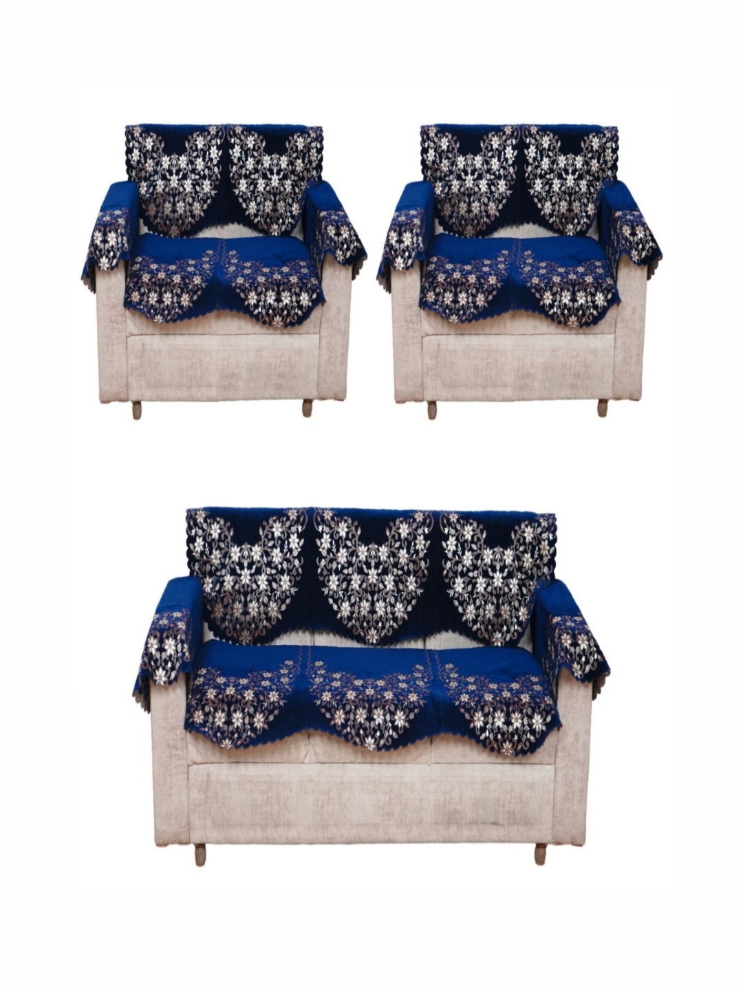 

Fashion Throw Navy Blue 6 Pieces Printed 7-Seater Jacquard Sofa Cover With Arms