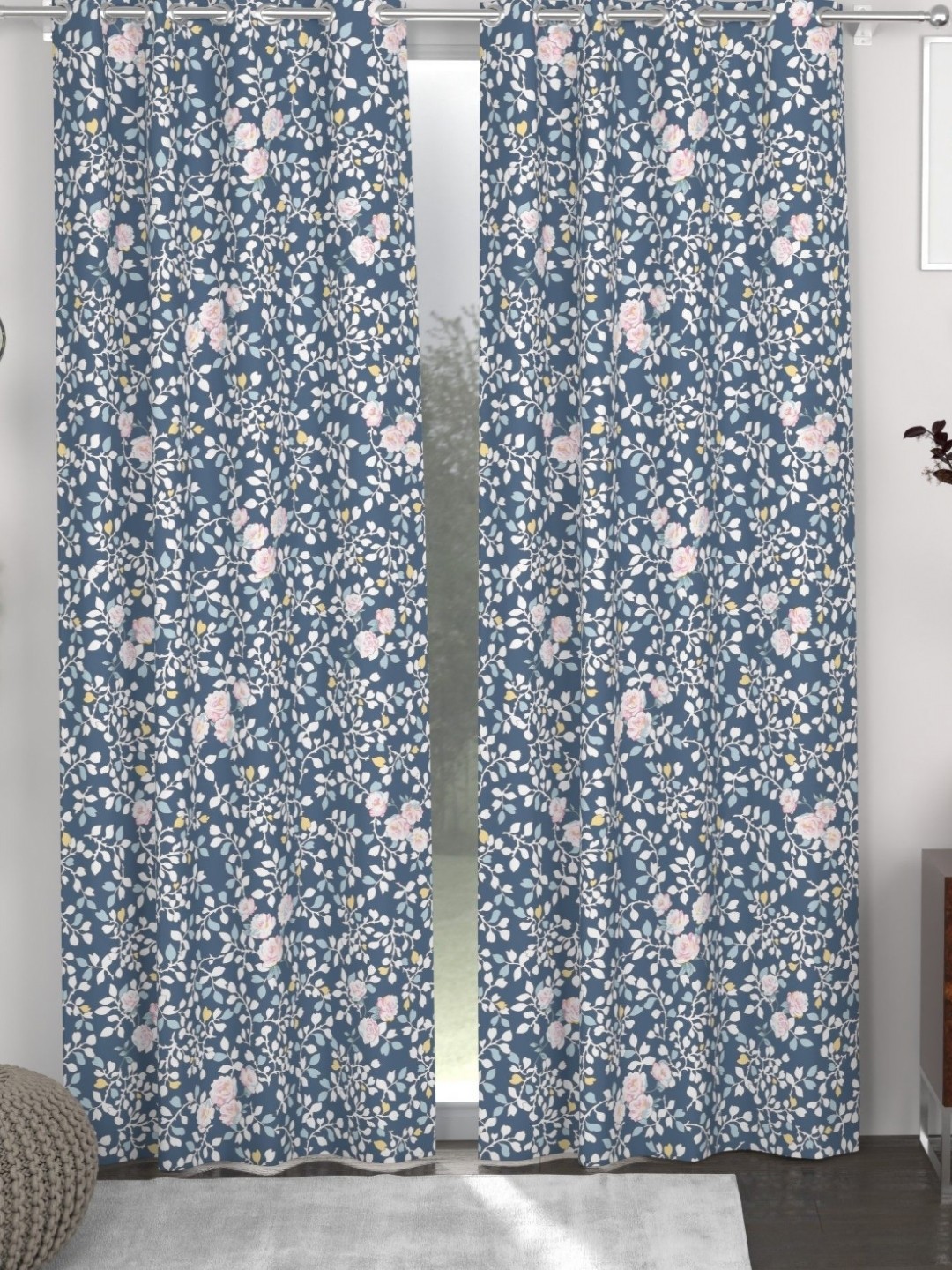 

CHHAVI INDIA Blue & Pink 2 Pieces Floral Printed Door Curtain