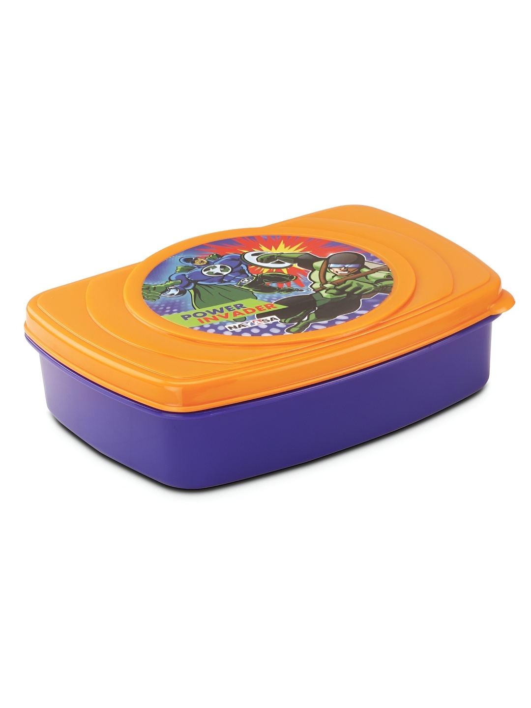 

Nayasa Zoom Blue & Orange-Colored Power Invaders Printed Air Tight Lunch Box