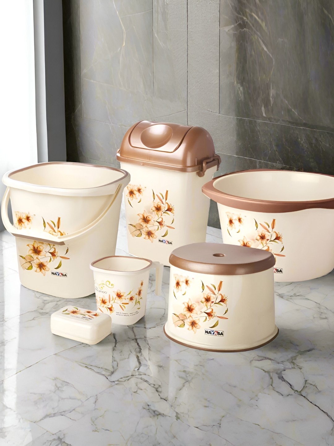 

Nayasa Set Of 6 Brown Square Bathroom Set