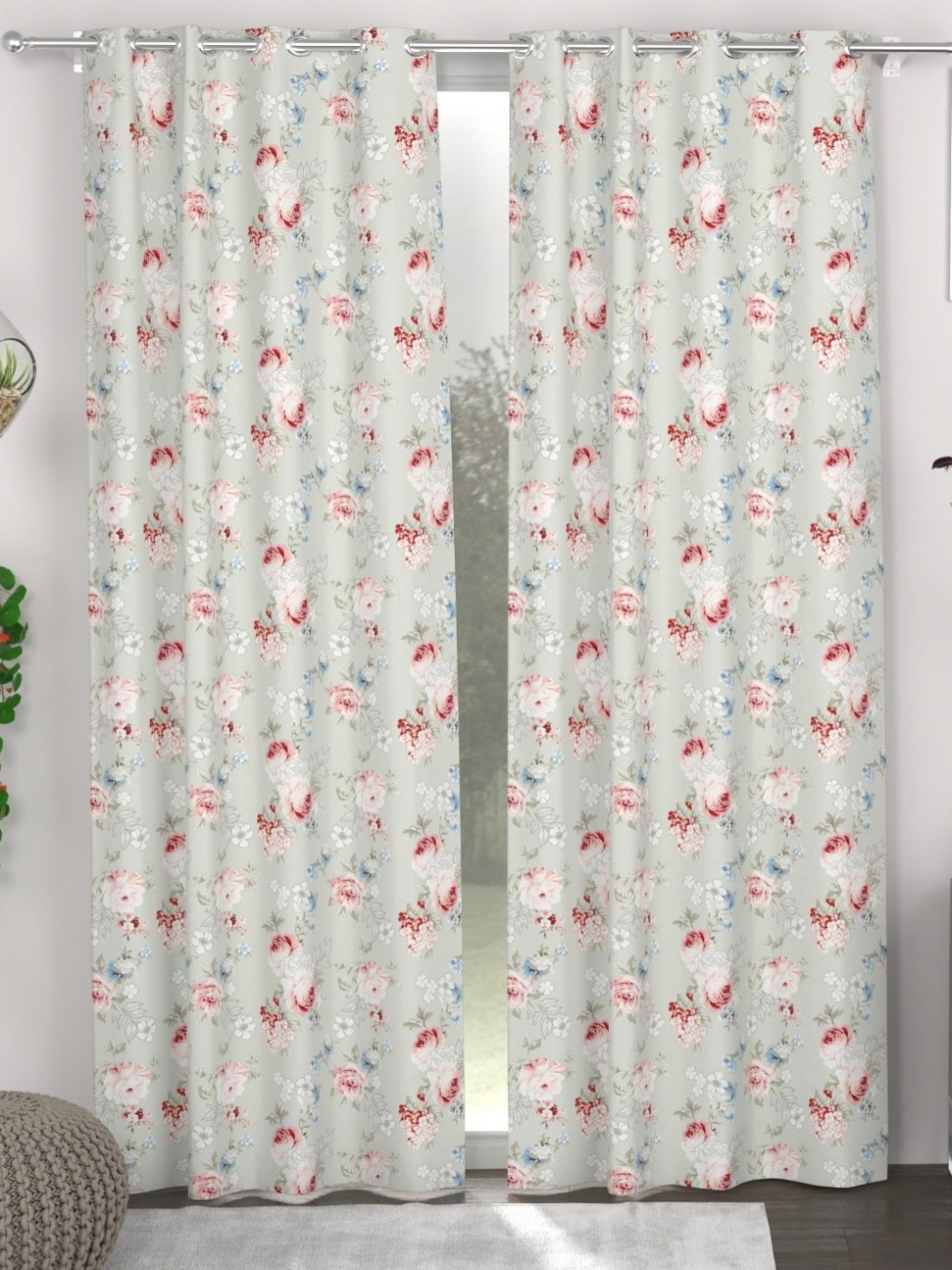 

CHHAVI INDIA Grey & Orange 2 Pieces Floral Printed Door Curtain