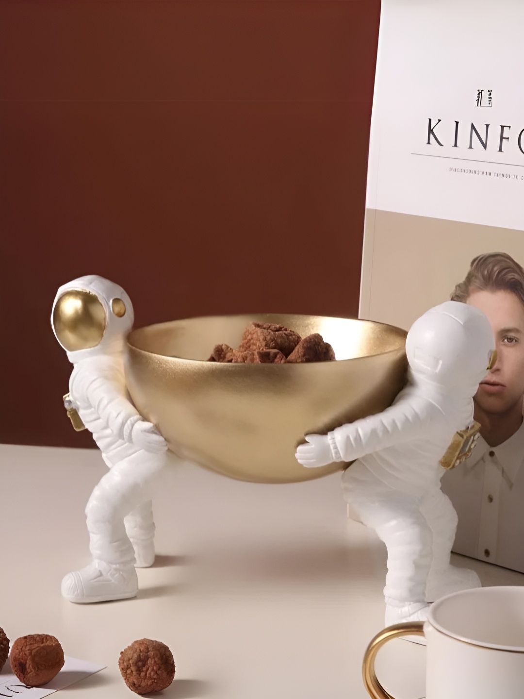 

SMOKEY COCKTAIL White And Gold-Toned Spacewalk Bowl Figurine Showpiece
