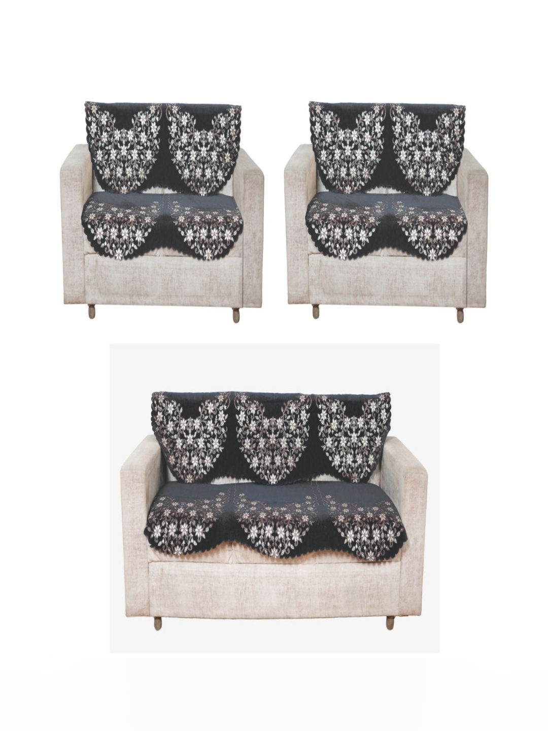 

Fashion Throw Grey & White 6 Pieces Floral Printed 5-Seater Jacquard Sofa Covers