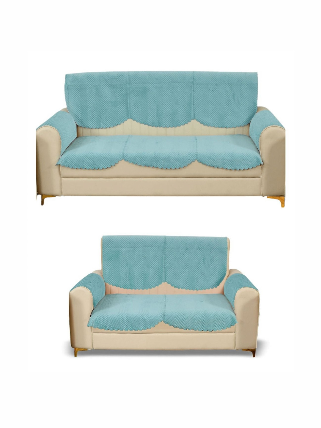 

Fashion Throw Turquoise Blue 8 Pieces Velvet Pieces 5 Seater Sofa Covers With Arms