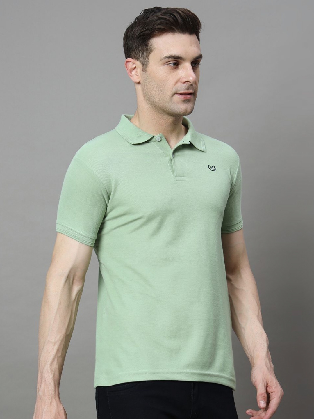 

HUSHBUCKS Men Polo Collar T-shirt, Sea green