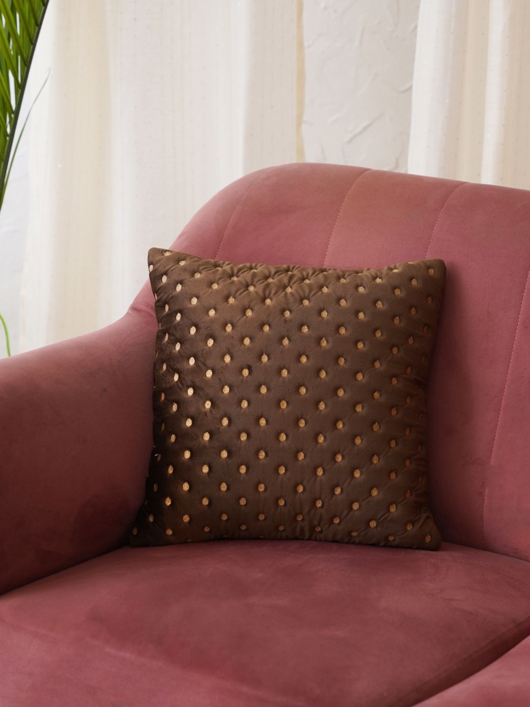 

HOME 360 Brown Geometric Embroidered Velvet Square Cushion Covers