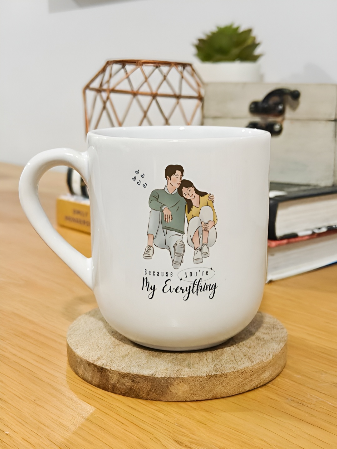 

One Posh Home White & Green Printed Ceramic Glossy Mugs Set of Cups and Mugs