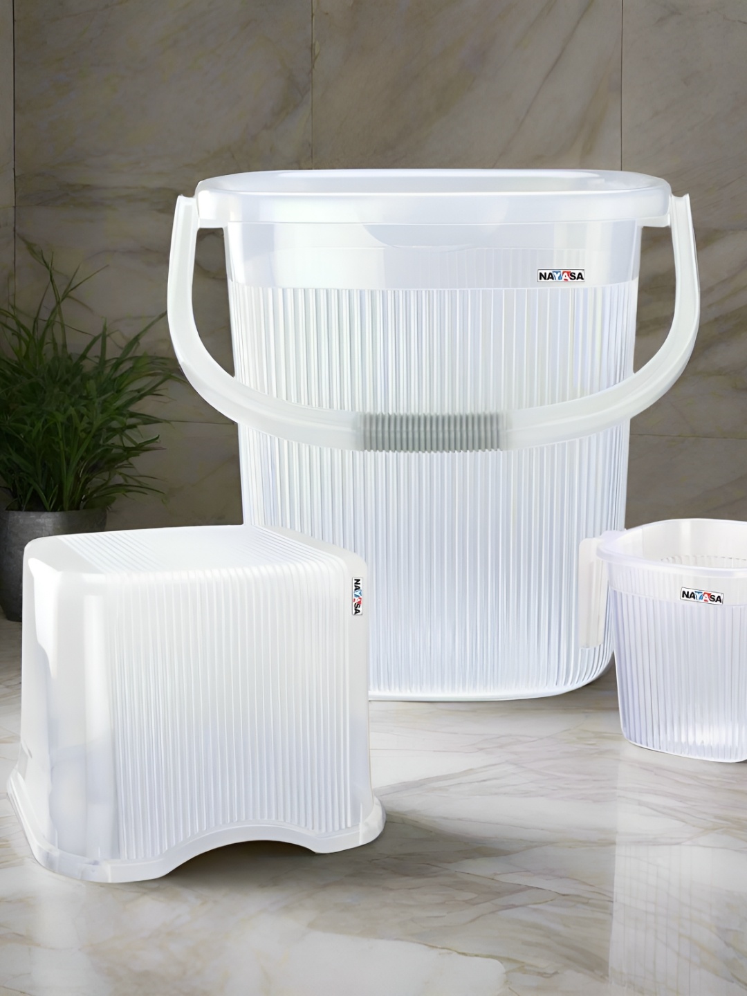 

Nayasa Rimmy 3 Pcs Transparent Bathroom Bucket 18 L & Mug 1.5 L With 508 Stool