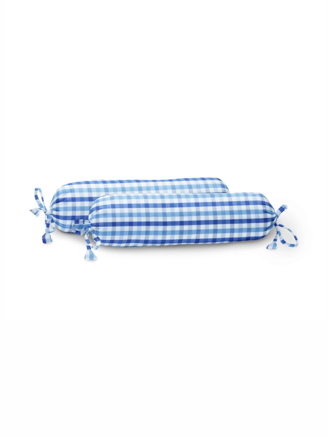 

THE BABY ATELIER 2Pcs Blue & White Checked Organic Cotton Bolster Covers