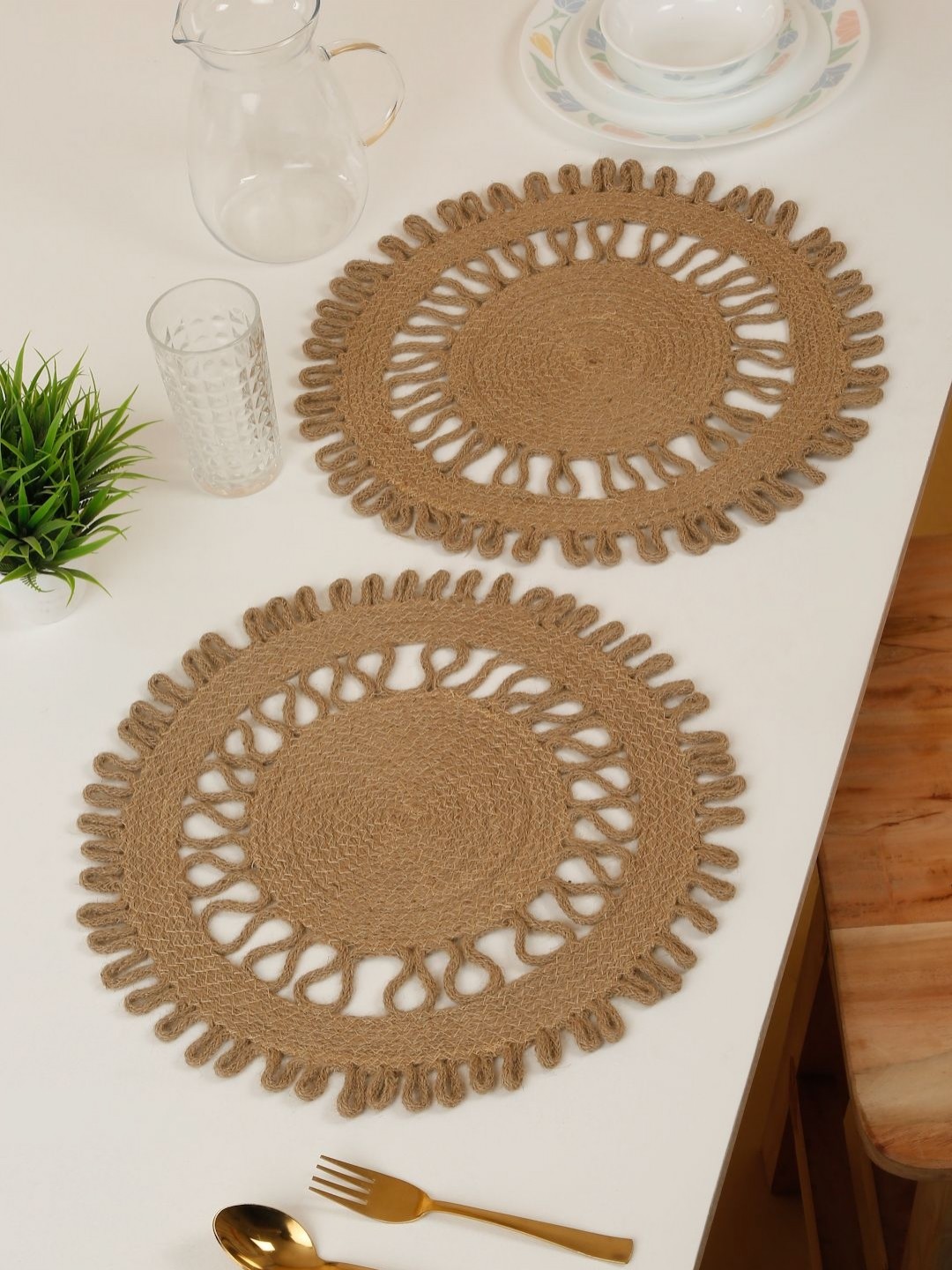 

HOSTA HOMES 2-Pcs Beige Jute Reversible Table Placemats