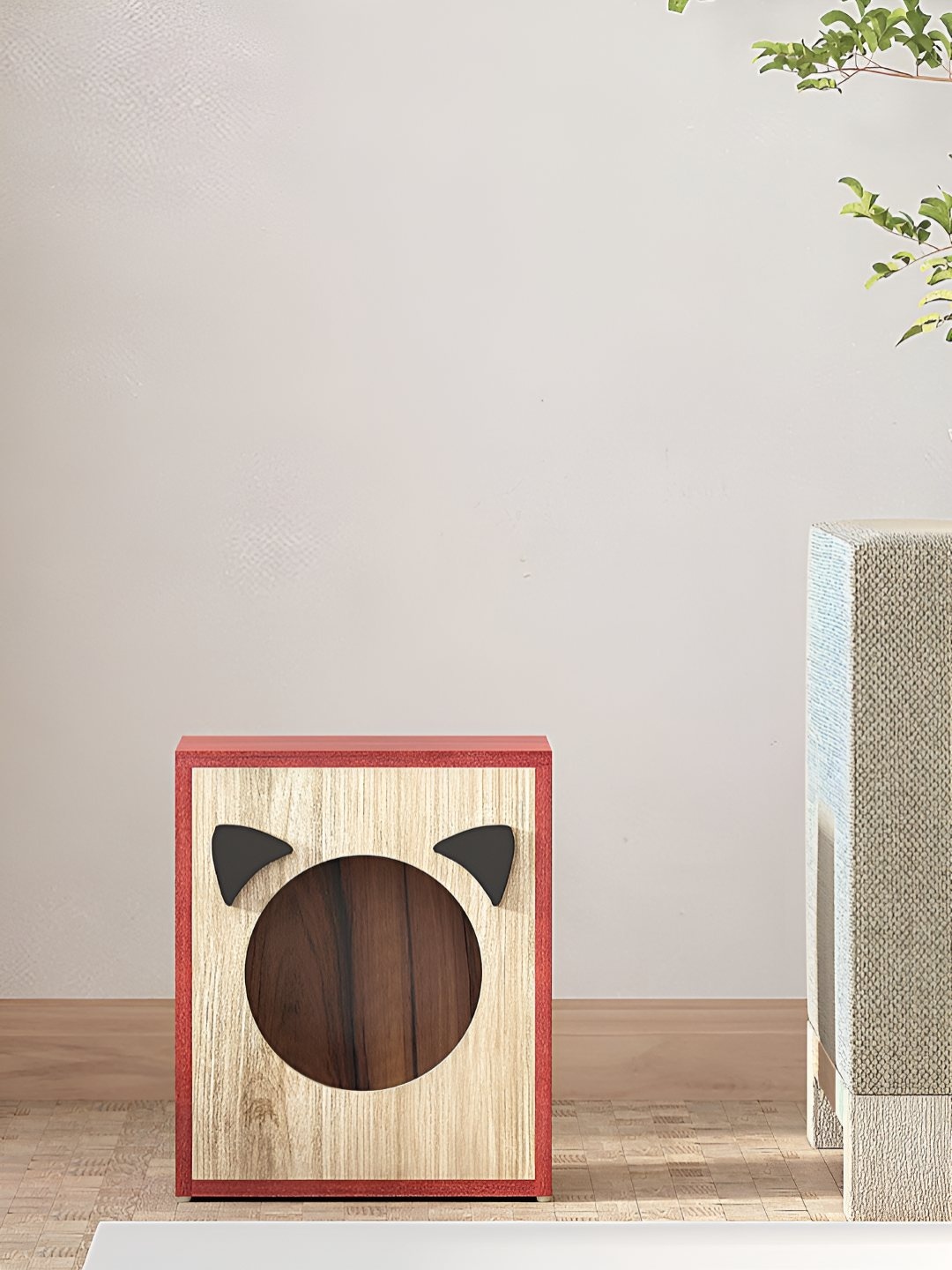 

RANDOM Maroon & Beige Wooden Square Bedside Table