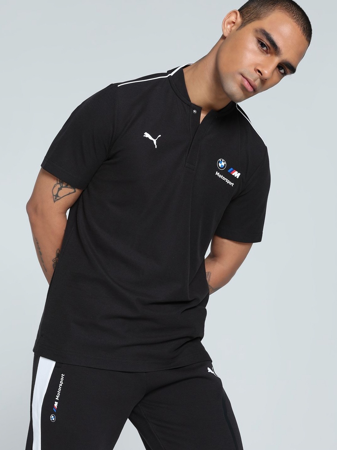 

PUMA Motorsport Men BMW M Henley Neck Cotton T-shirt, Black