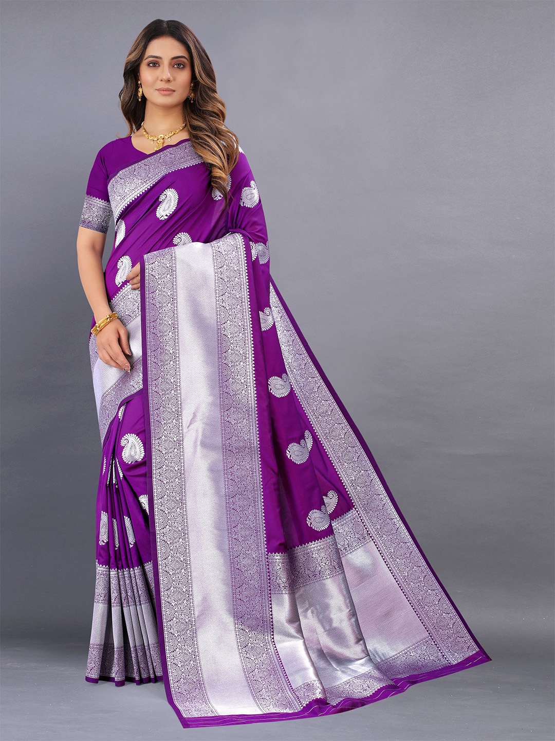 

bansari textiles Woven Design Zari Banarasi Saree, Purple