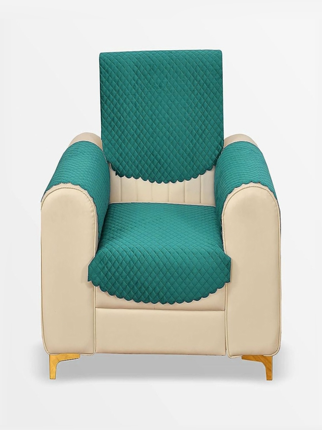 

Fashion Throw Teal Solid Velvet 4 Piece Sofa Cover With Arms