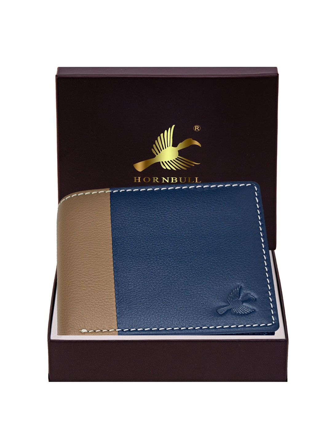 

Hornbull Men Leather Two Fold Wallet, Navy blue