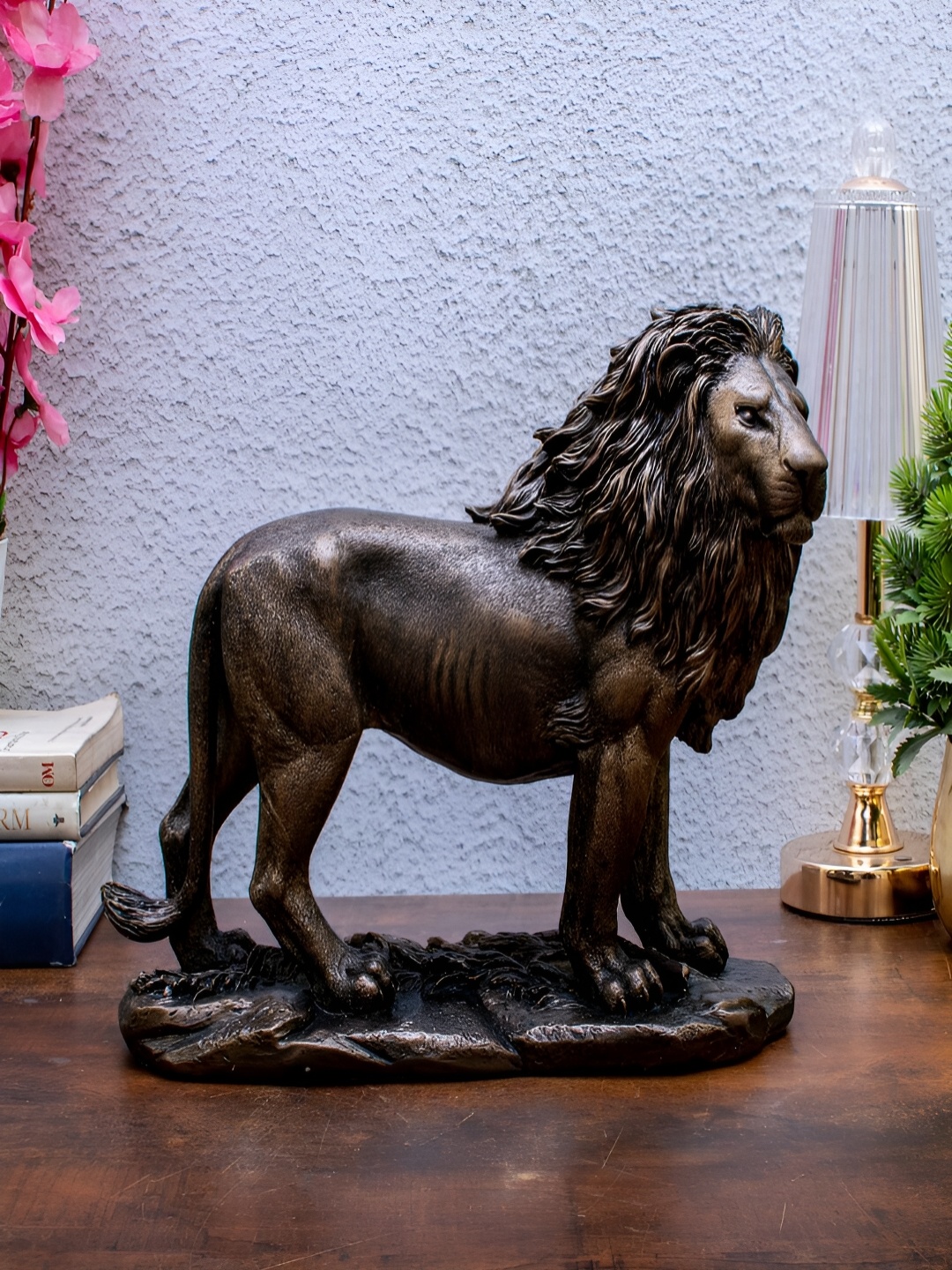 

Craftlayout Showpiece Black And Gold-Toned Lion Birds and Animals Figurine Showpiece