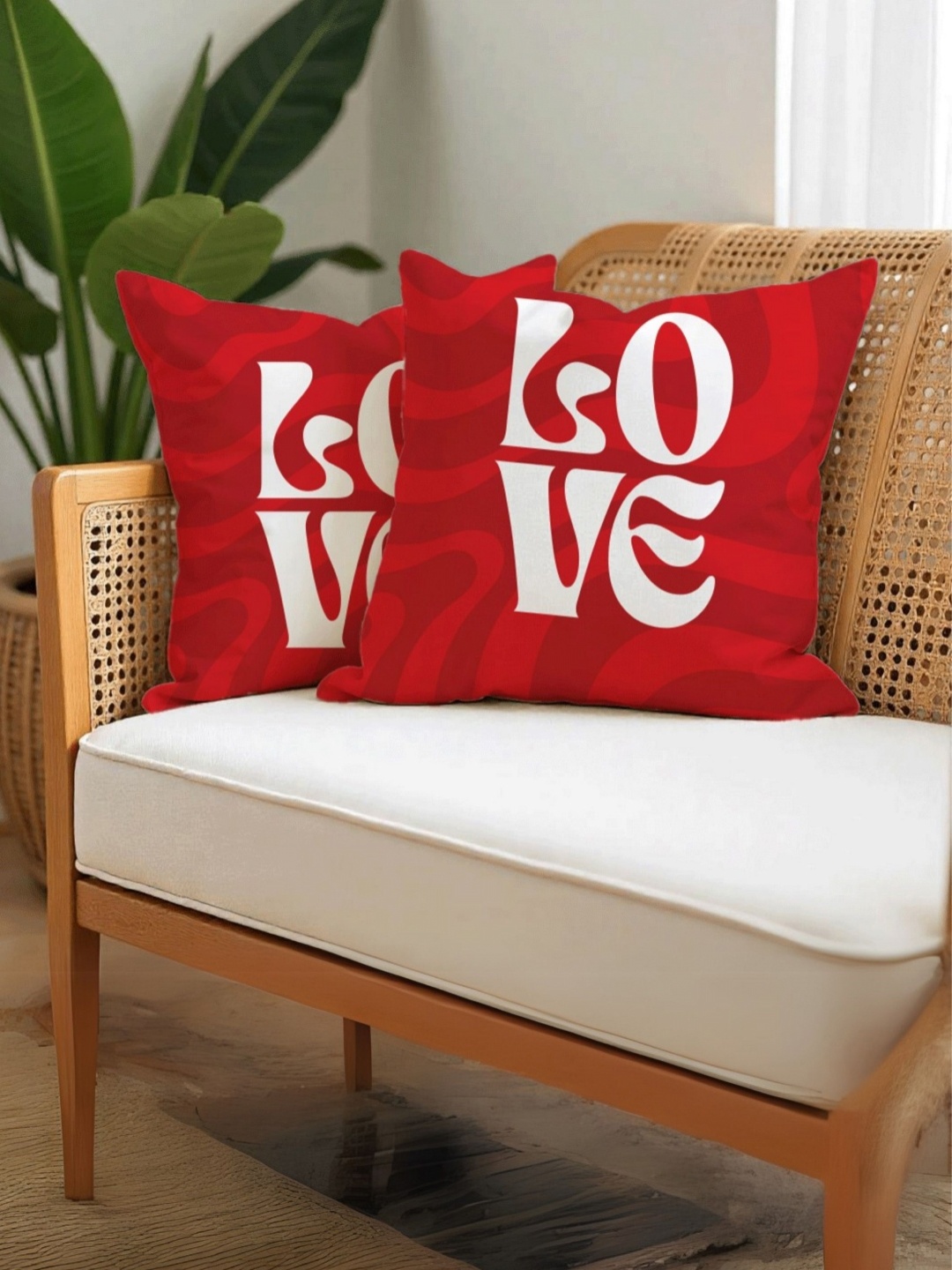 

LUSHLYF Red & White Quriky Printed Square Cushion Covers