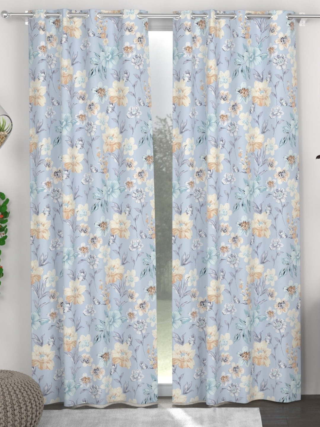 

CHHAVI INDIA Blue & Beige 2 Pieces Floral Printed Door Curtain