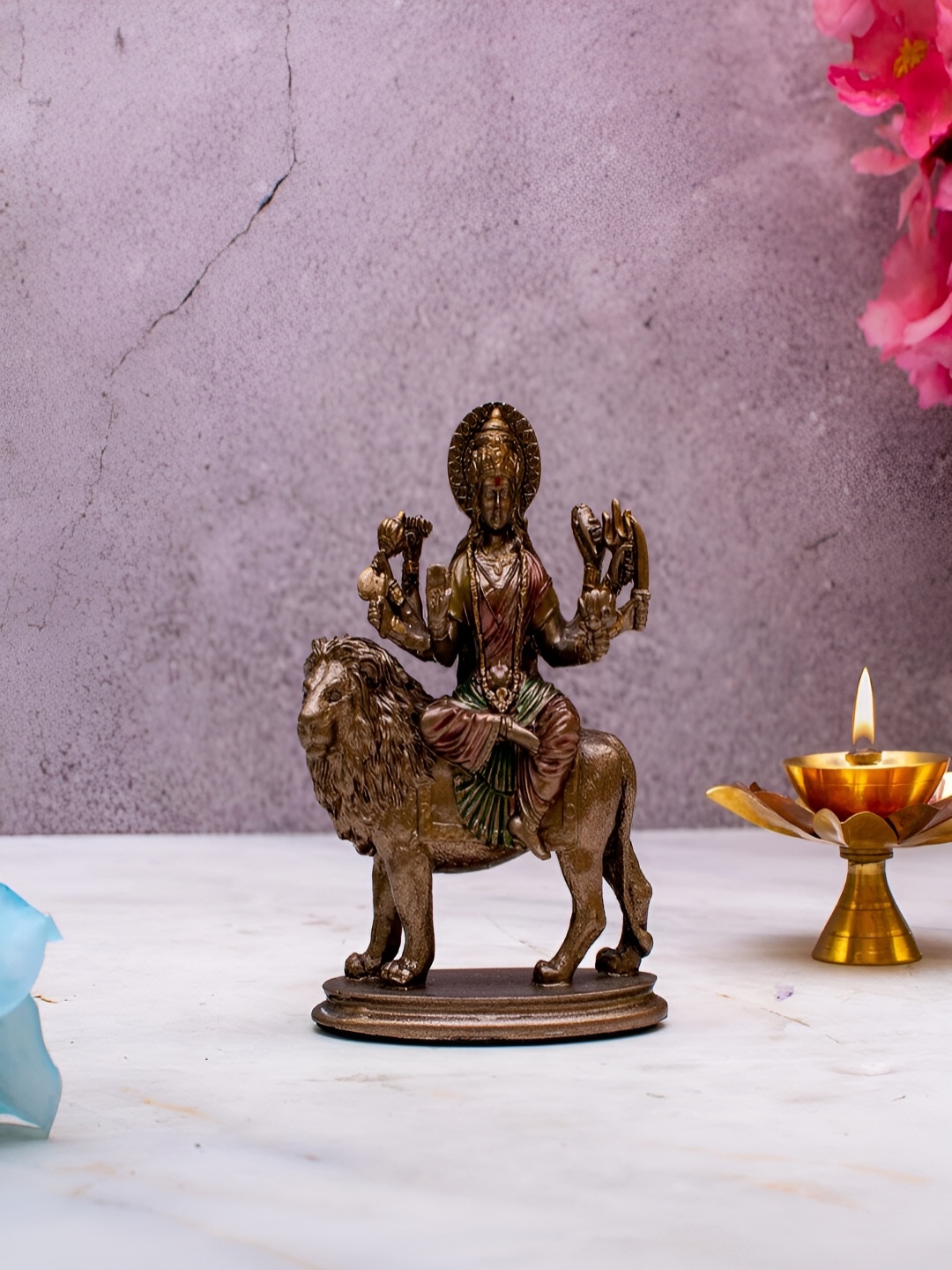 

Craftlayout Metallic-Toned & Green Durga Religious Idol Showpiece