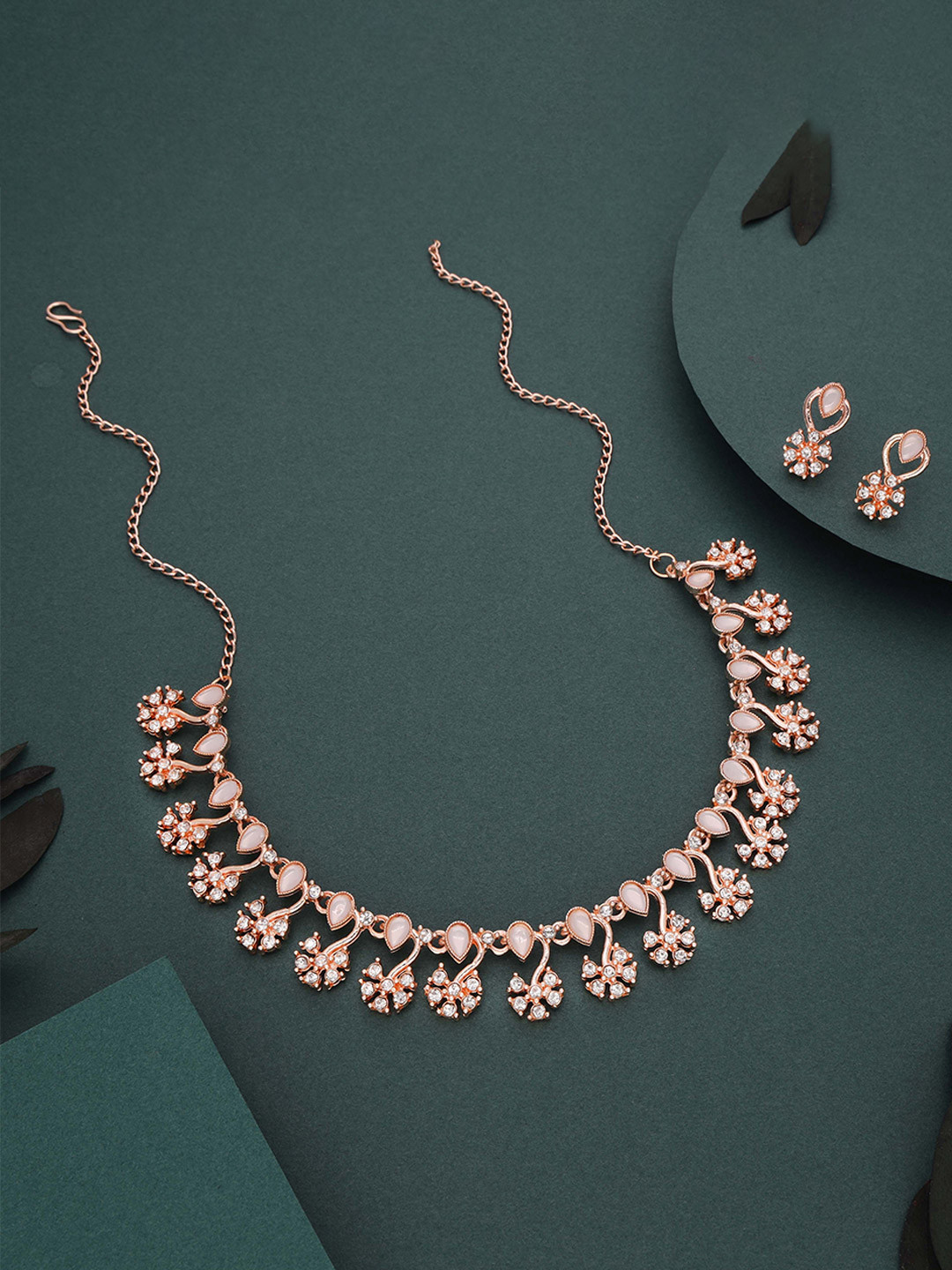 

Lyriss Gold-Plated American Diamond Stone-Studded Necklace & Earrings