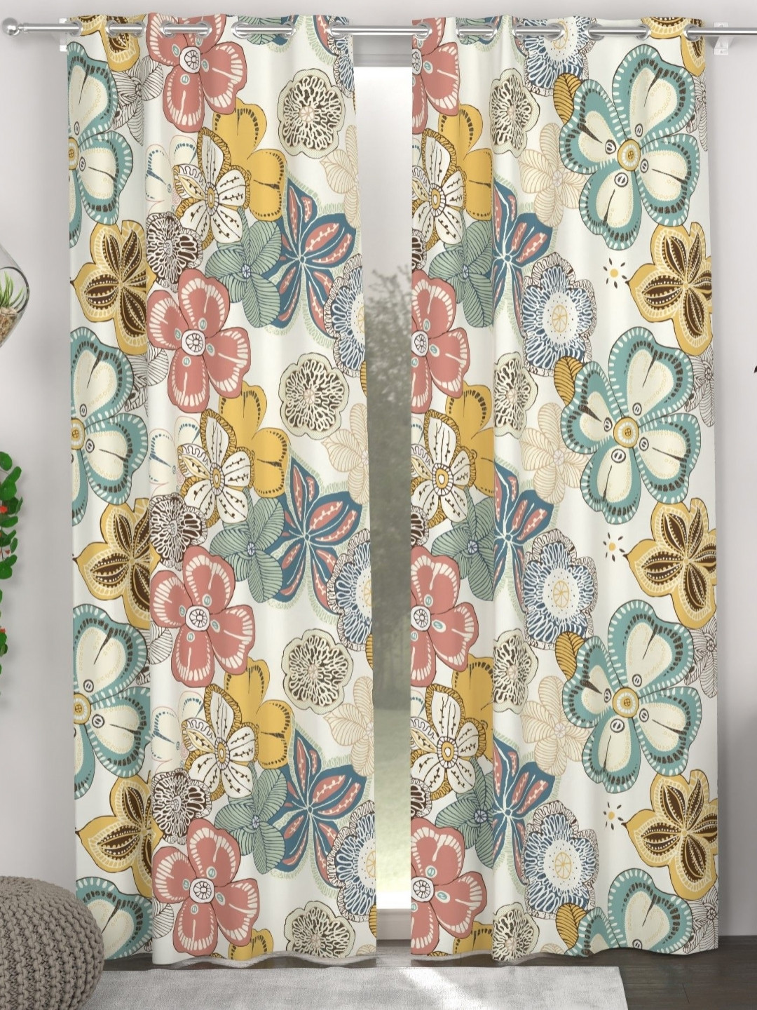 

CHHAVI INDIA White & Yellow 2 Pieces Floral Printed Door Curtain