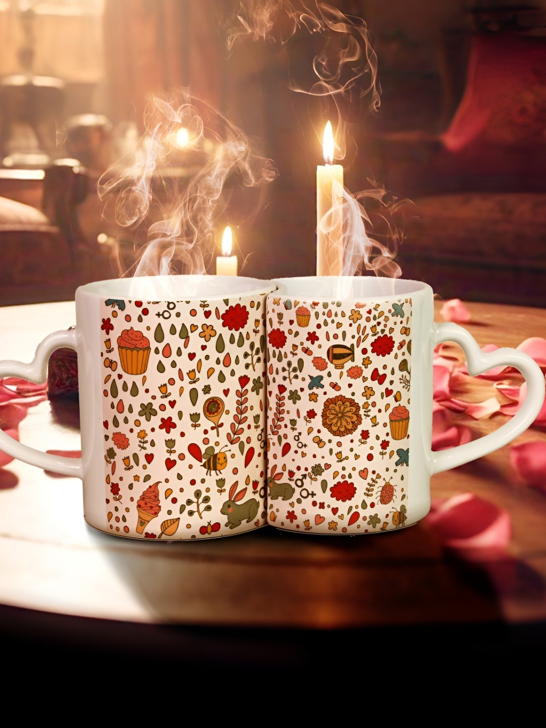 

KOLOROBIA White & Red 2 Pieces Printed Ceramic Mugs 300ml