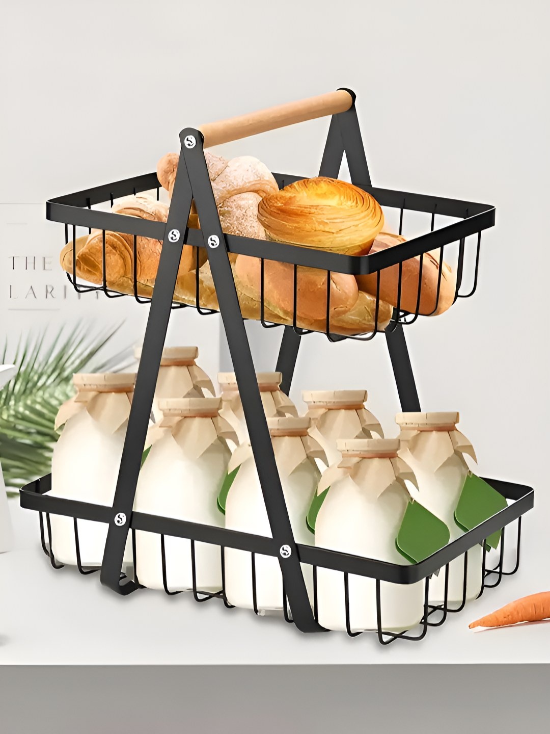 

DecorTwist Black Metal 2-Tier Multifunctional Fruit Basket