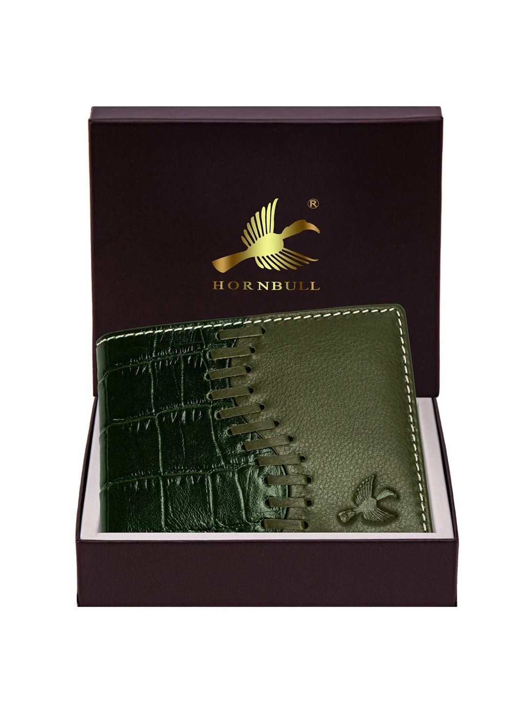 

Hornbull Men Leather Two Fold Wallet, Olive