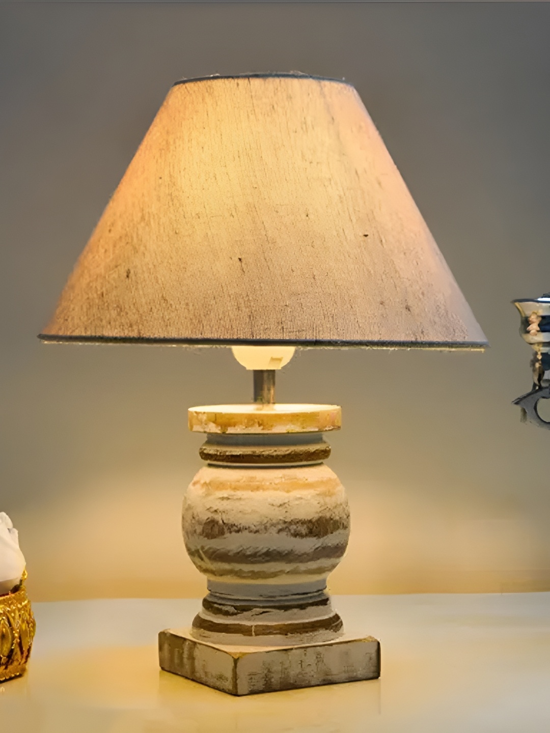 

Homesake Beige & White Frustum Shaped Jute Table Lamp