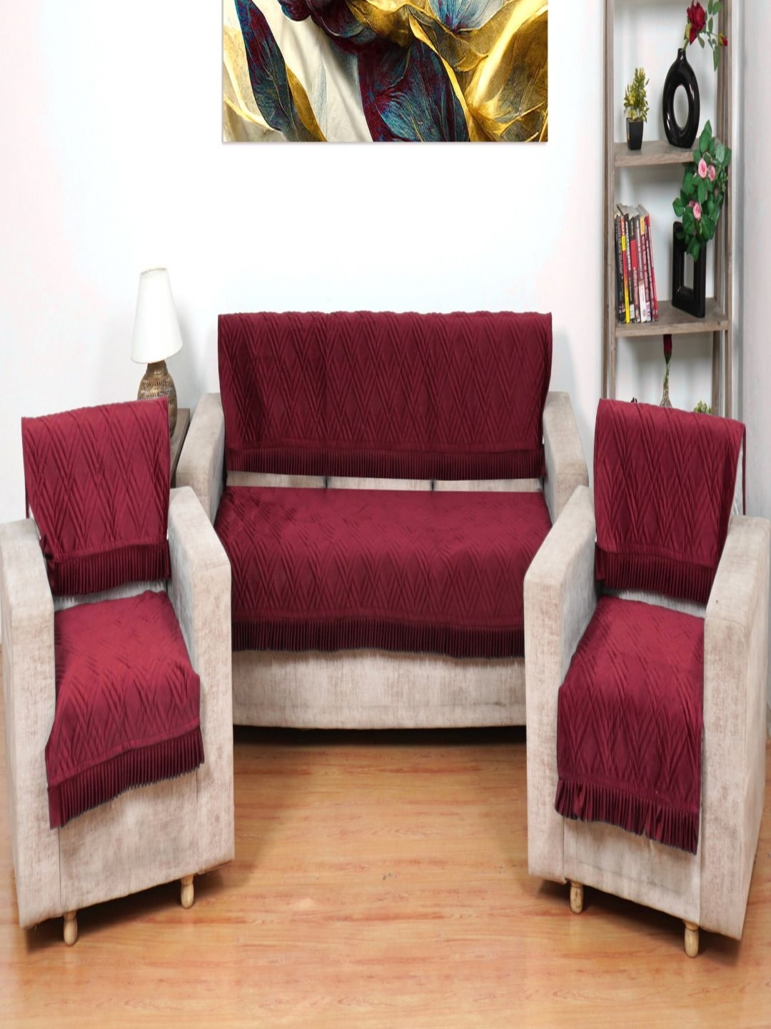 

Fashion Throw Maroon Velvet Sofa Cover