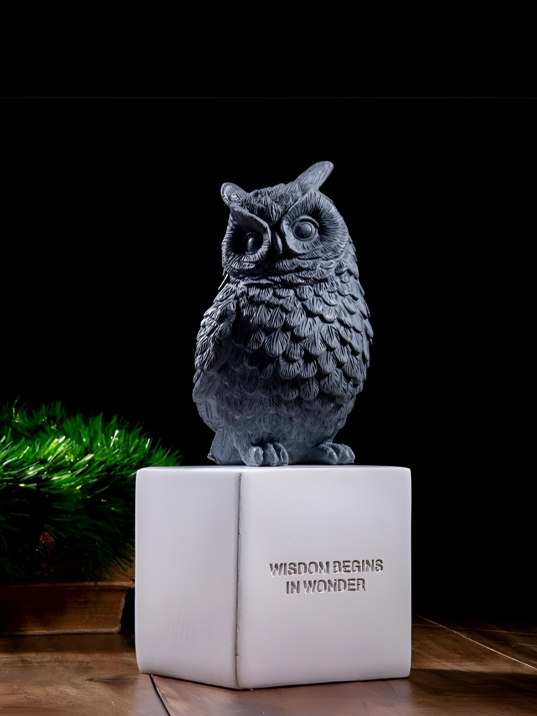 

SMOKEY COCKTAIL Grey And White Wise Owl Brings Fortune Figurine Showpiece