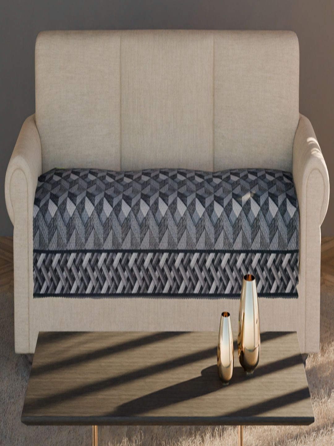 

Fashion Throw Grey Printed Velvet Sofa Cover