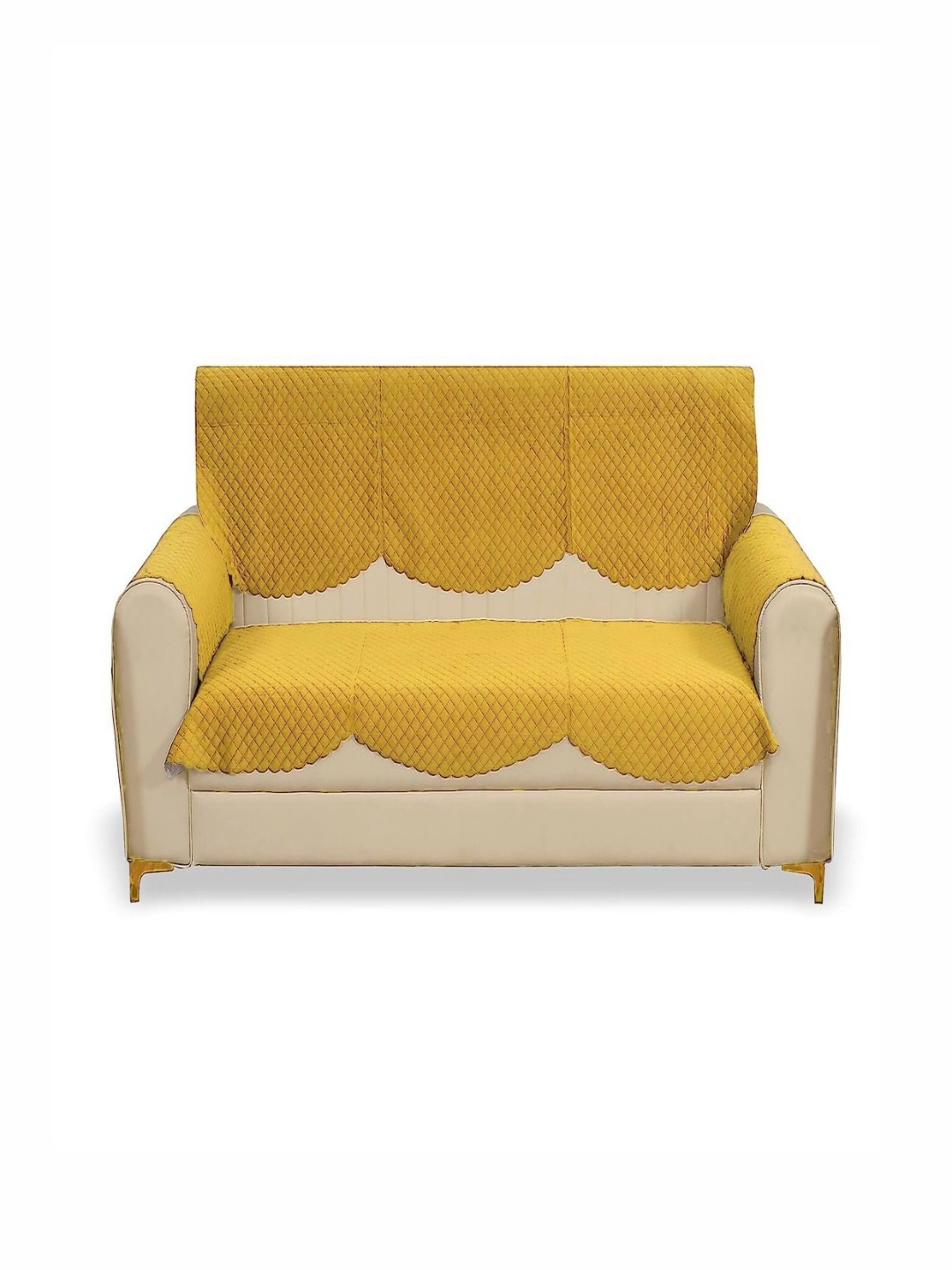 

Fashion Throw Yellow Checked Velvet 4 Piece Sofa Cover With Arms