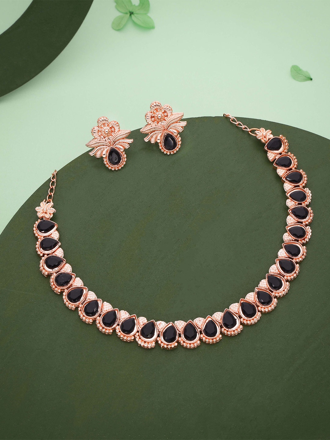 

Lyriss Gold-Plated American Diamond Stone-Studded Necklace & Earrings, Rose gold