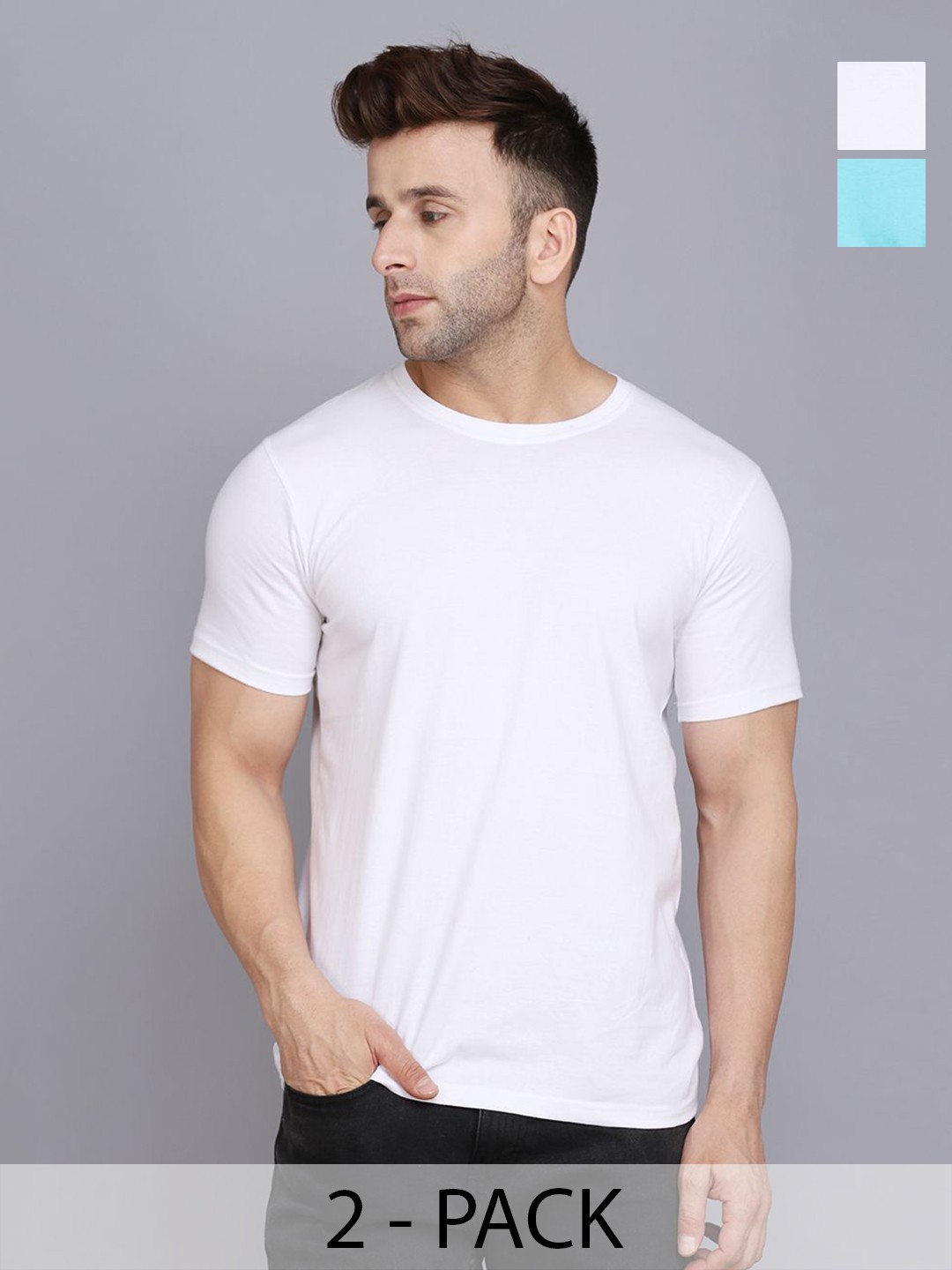 

WOOSTRO Men 2 Monochrome Slim Fit T-shirt, White