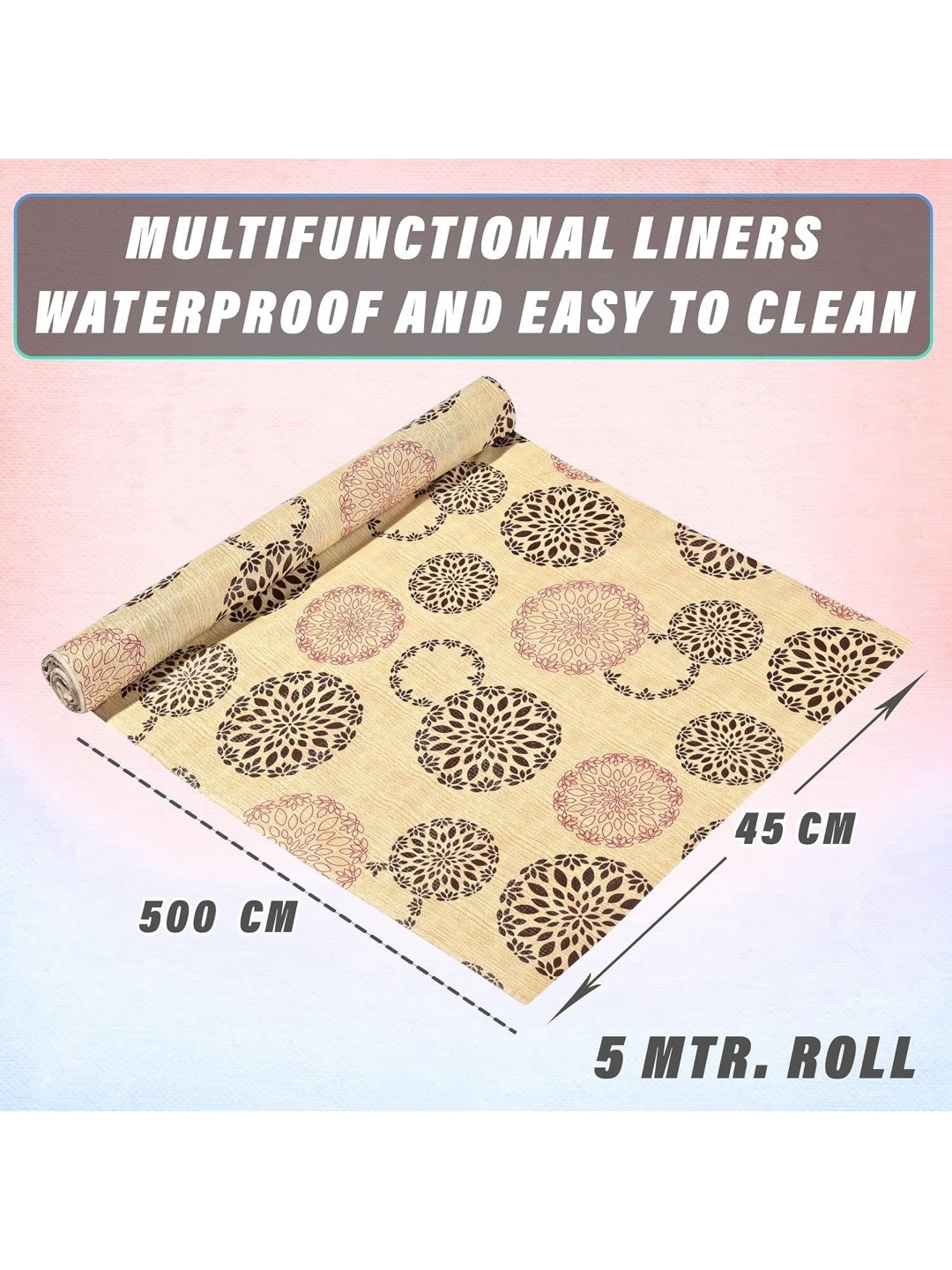 

REVEXO Yellow and Black Floral Printed Reusable Kitchen Shelf Liner